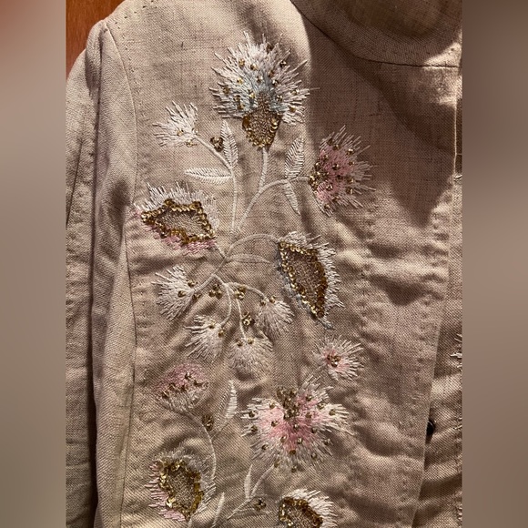 Per Se By Carlisle Floral Embroidery Women’s Jacket Beige Size 6 - Picture 4 of 8